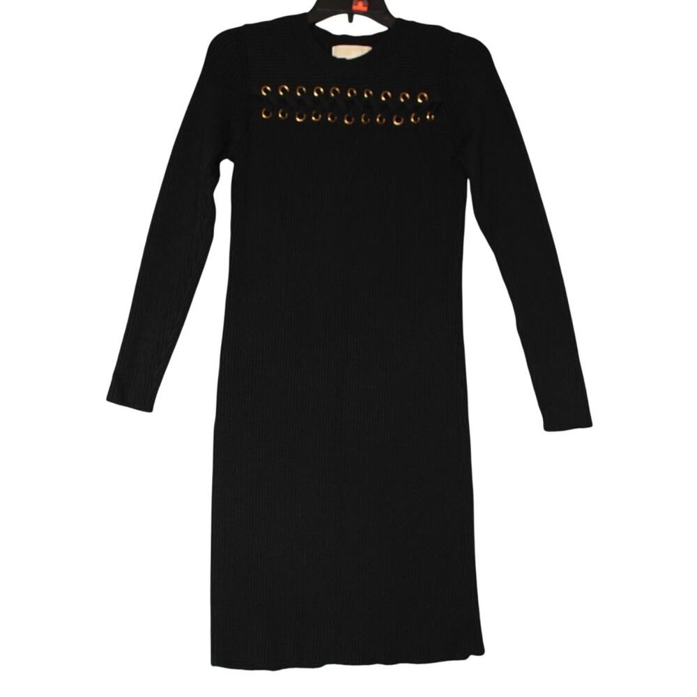 Michael Kors Black Ribbed Stretch knit Dress‎ Size Large